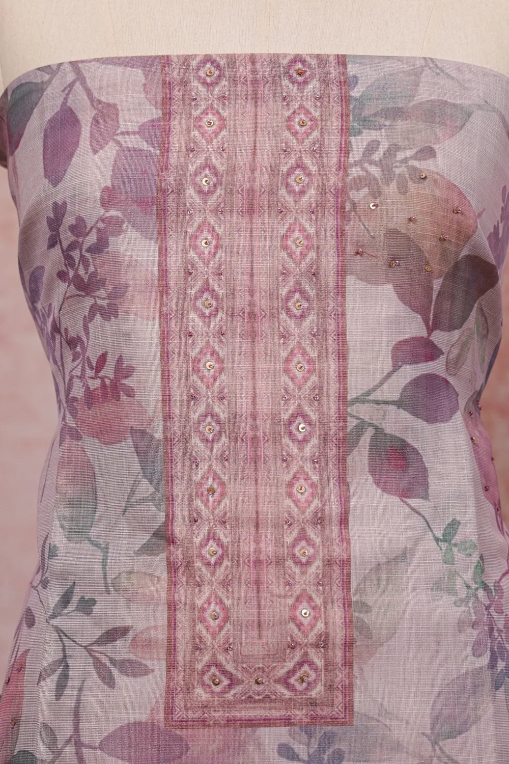 Lavender Tissue Printed Unstitched Churidhar Material