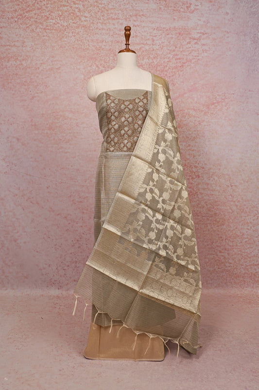 Light Grey Tissue Beads Work Unstitched Churidhar Material