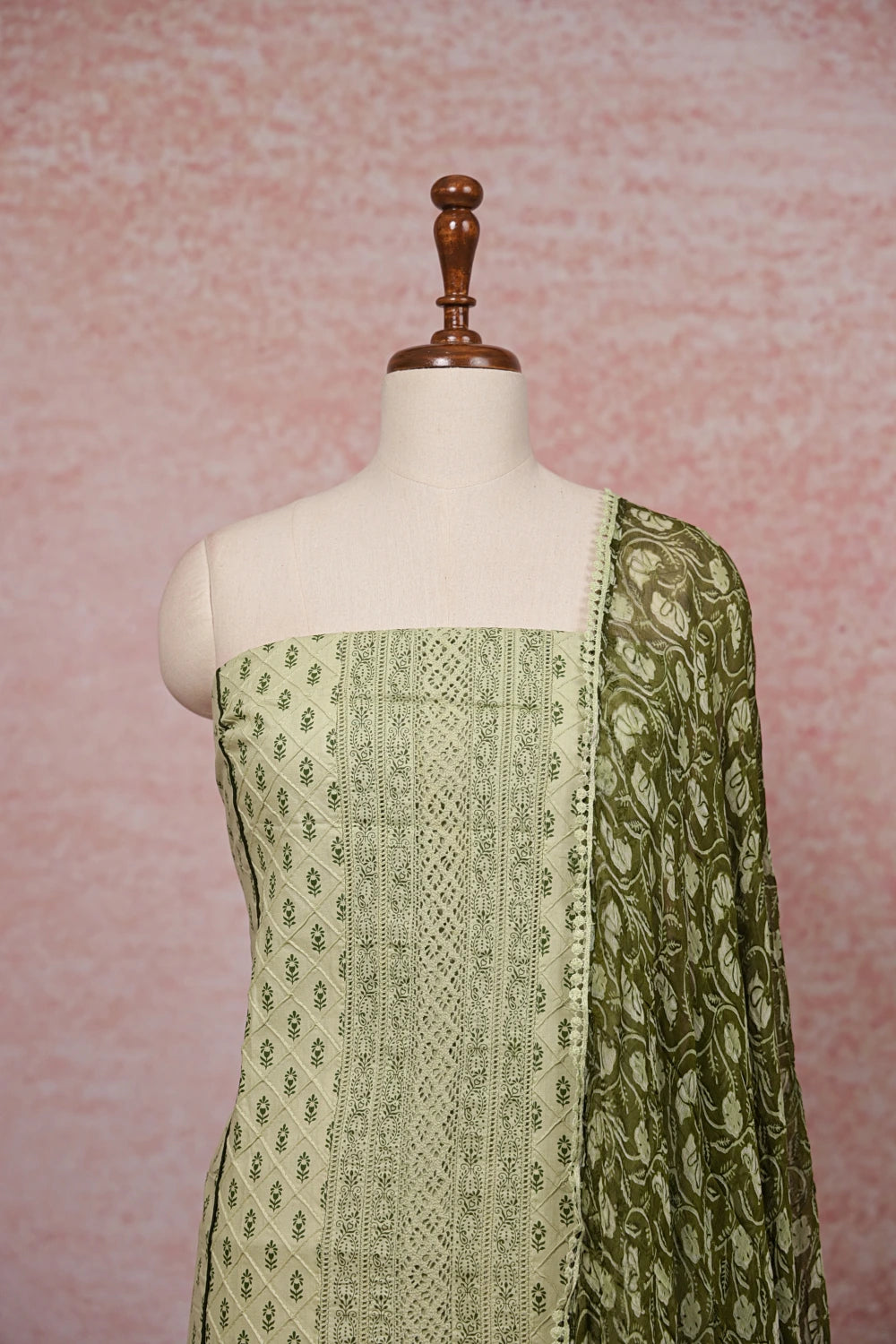 Light Green Cotton Printed Unstitched Churidhar Material