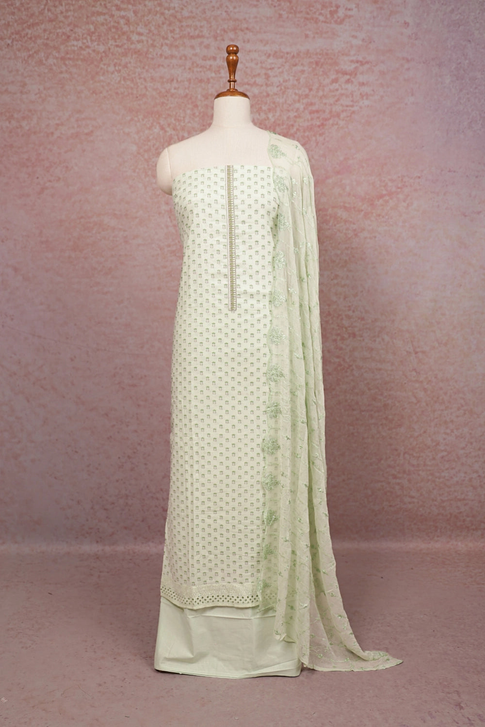 Pista Green Cotton Printed Unstitched Churidhar Material