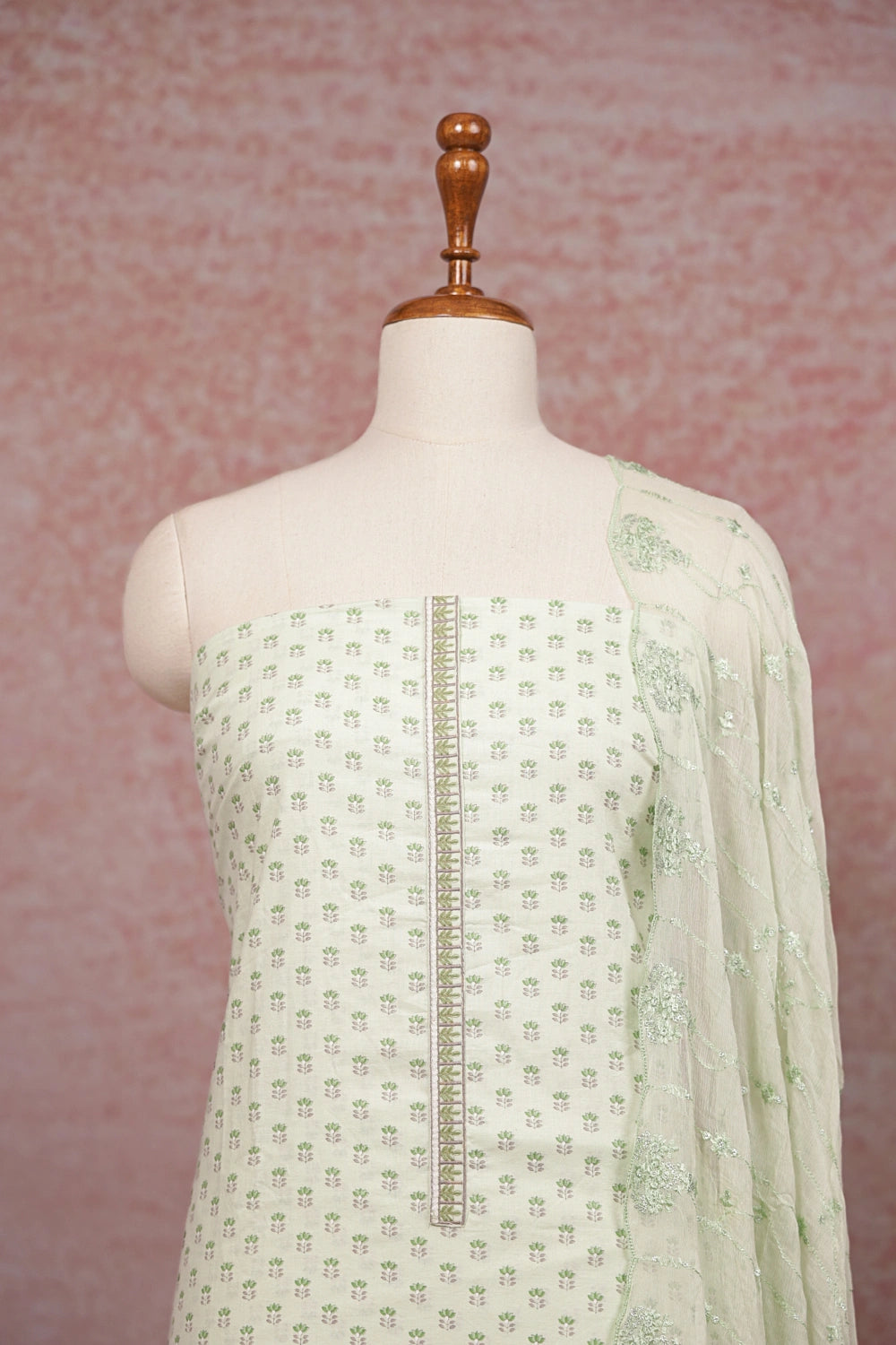 Pista Green Cotton Printed Unstitched Churidhar Material