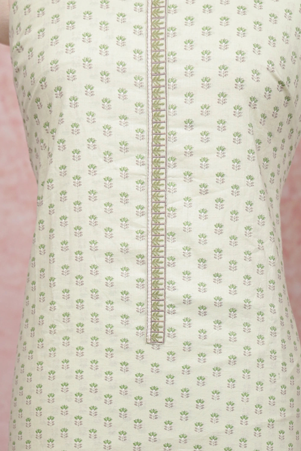 Pista Green Cotton Printed Unstitched Churidhar Material