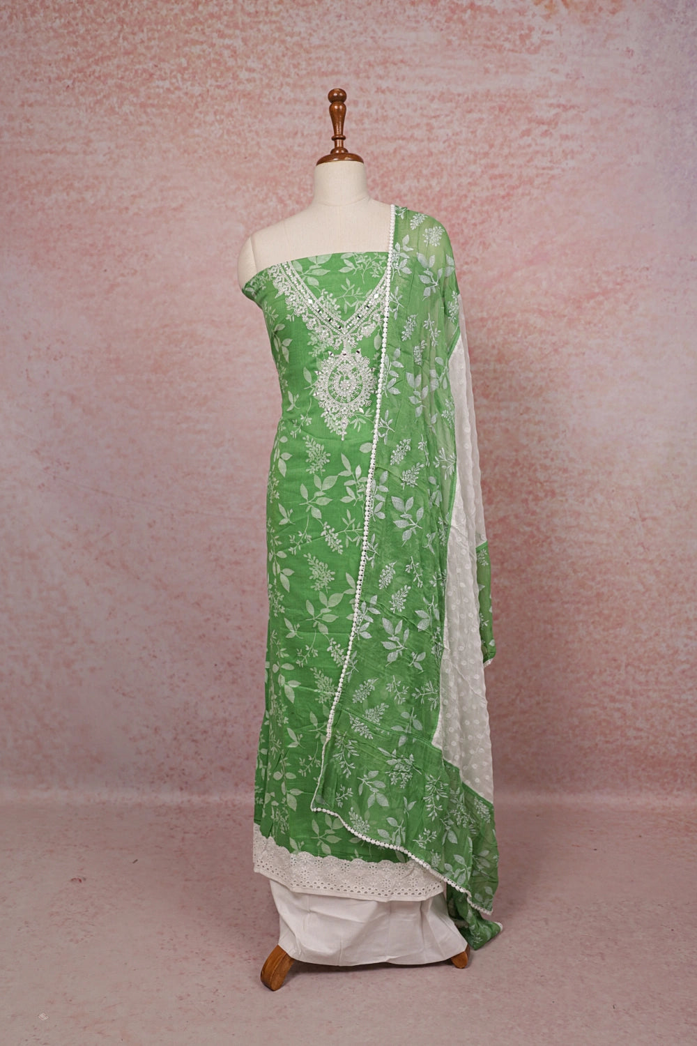 Green Cotton Printed Unstitched Churidhar Material