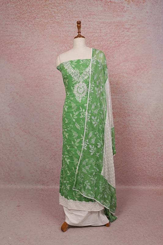 Green Cotton Printed Unstitched Churidhar Material