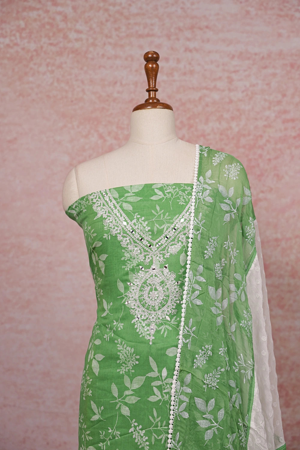 Green Cotton Printed Unstitched Churidhar Material