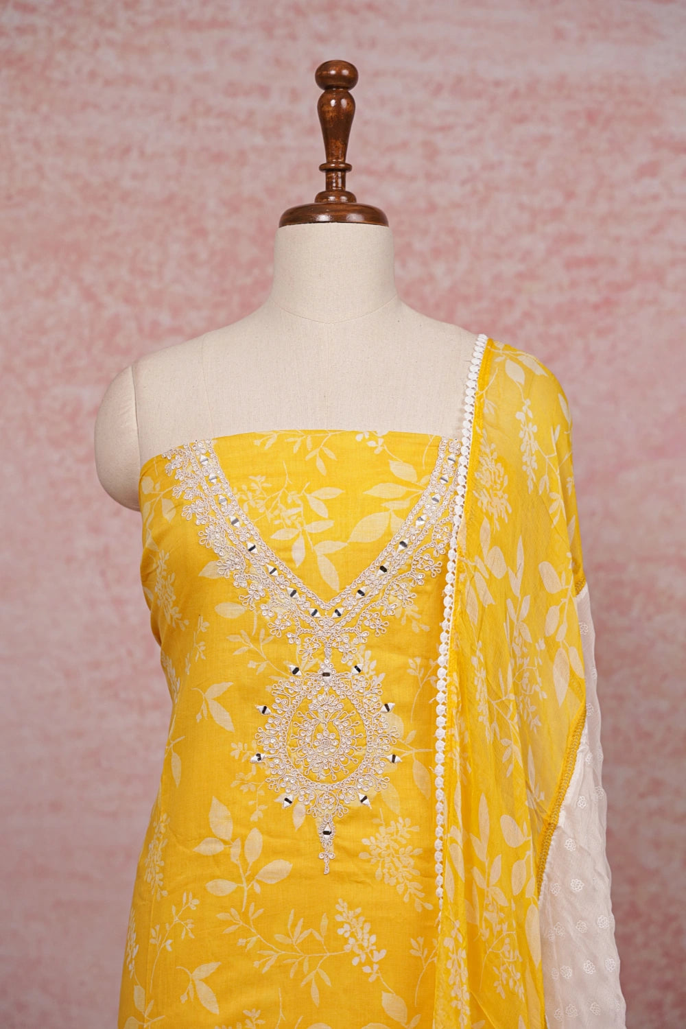 Yellow Cotton Printed Unstitched Churidhar Material