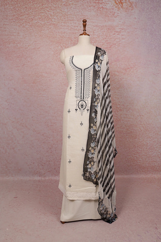 Cream Cotton Mirror Work Unstitched Churidhar Material