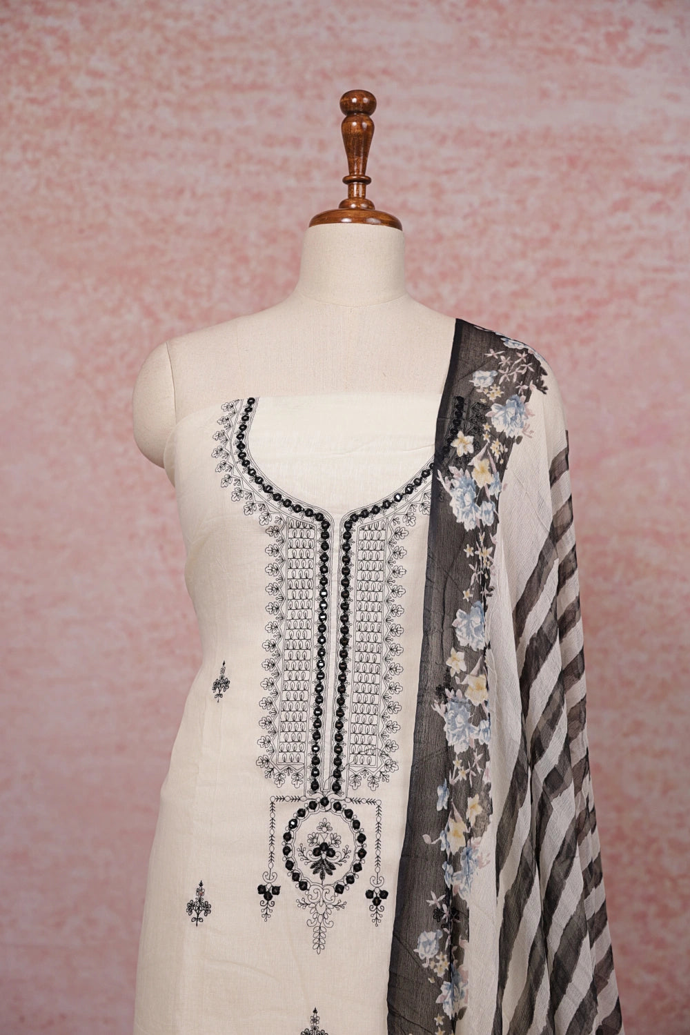 Cream Cotton Mirror Work Unstitched Churidhar Material