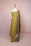 Moss Green Linen Beads Work Unstitched Churidhar Material