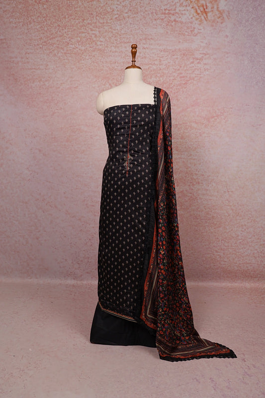 Black Cotton Printed Unstitched Churidhar Material