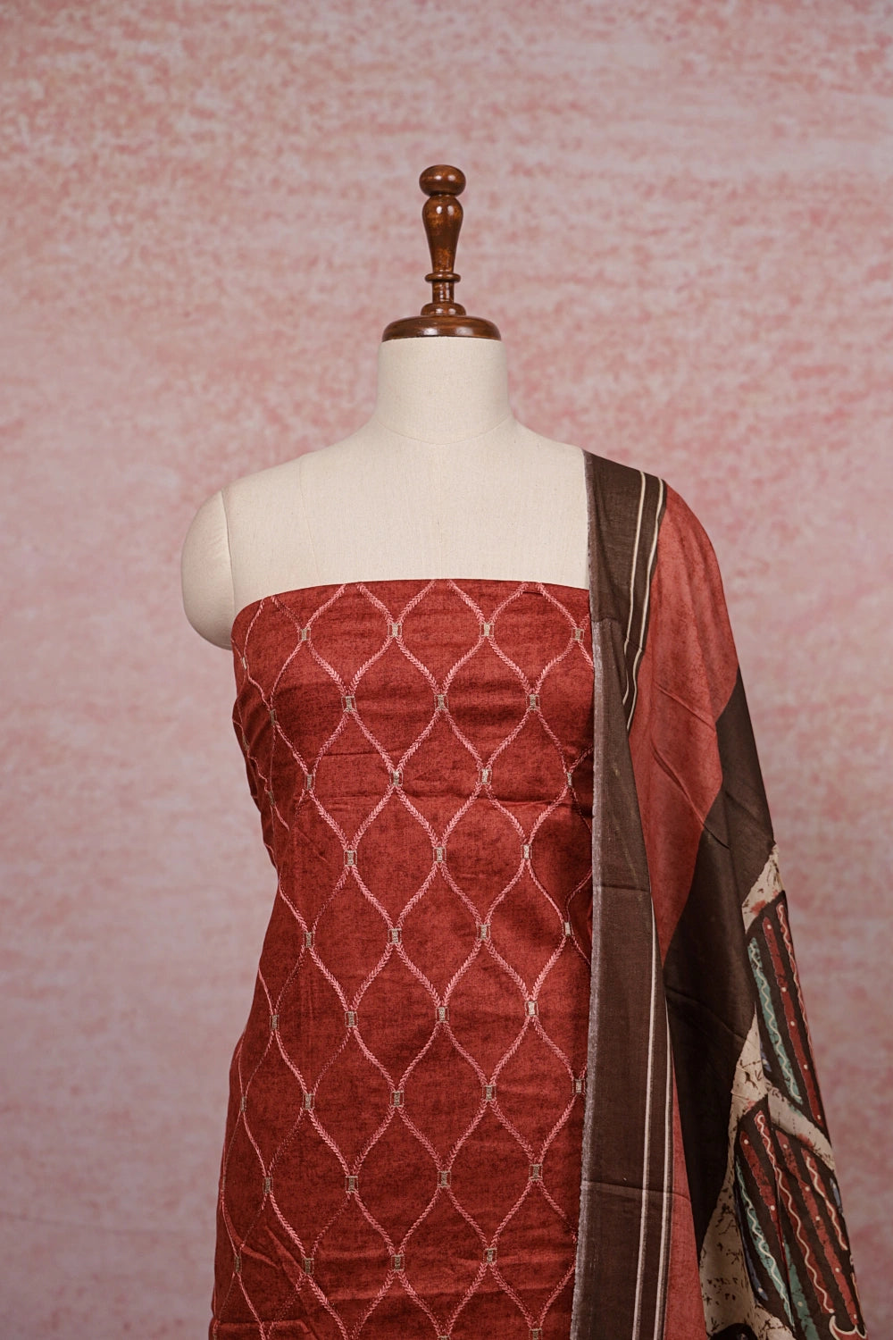 Rust Cotton Thread Design Unstitched Churidhar Material