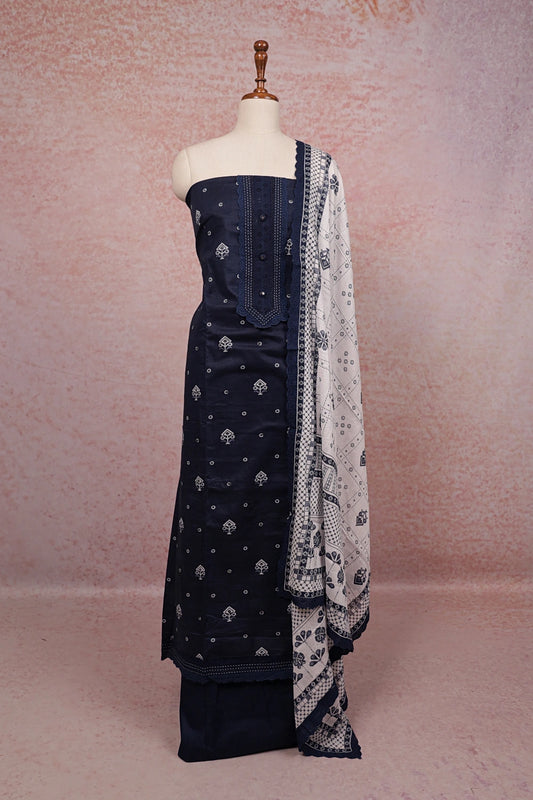 Blue Cotton Printed Unstitched Churidhar Material