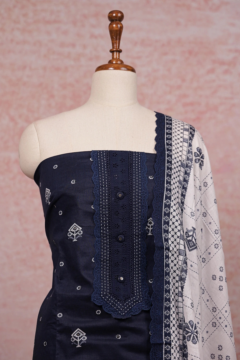 Blue Cotton Printed Unstitched Churidhar Material