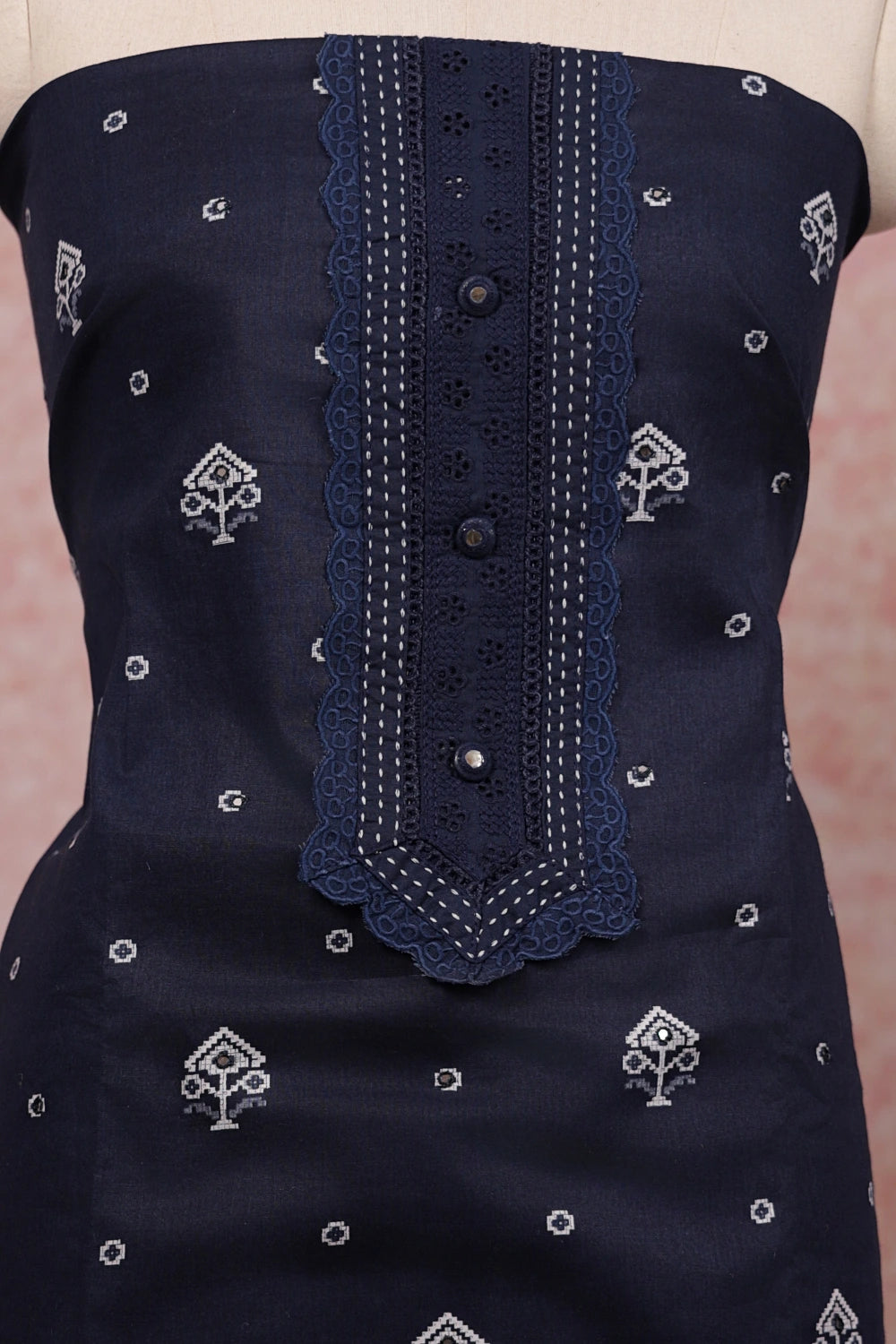 Blue Cotton Printed Unstitched Churidhar Material