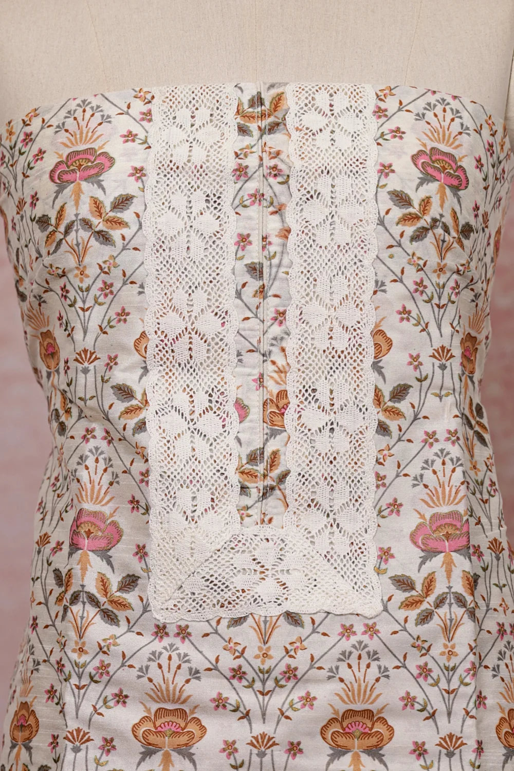 Cream Cotton Silk Printed Unstitched Churidhar Material