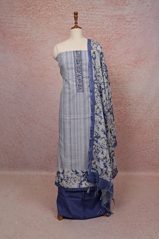 White Cotton Printed Unstitched Churidhar Material