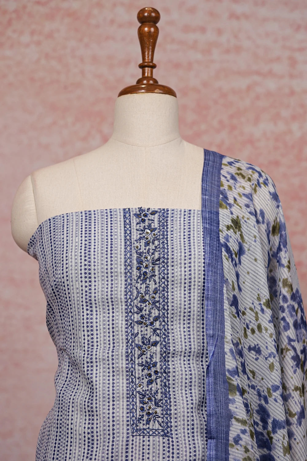 White Cotton Printed Unstitched Churidhar Material