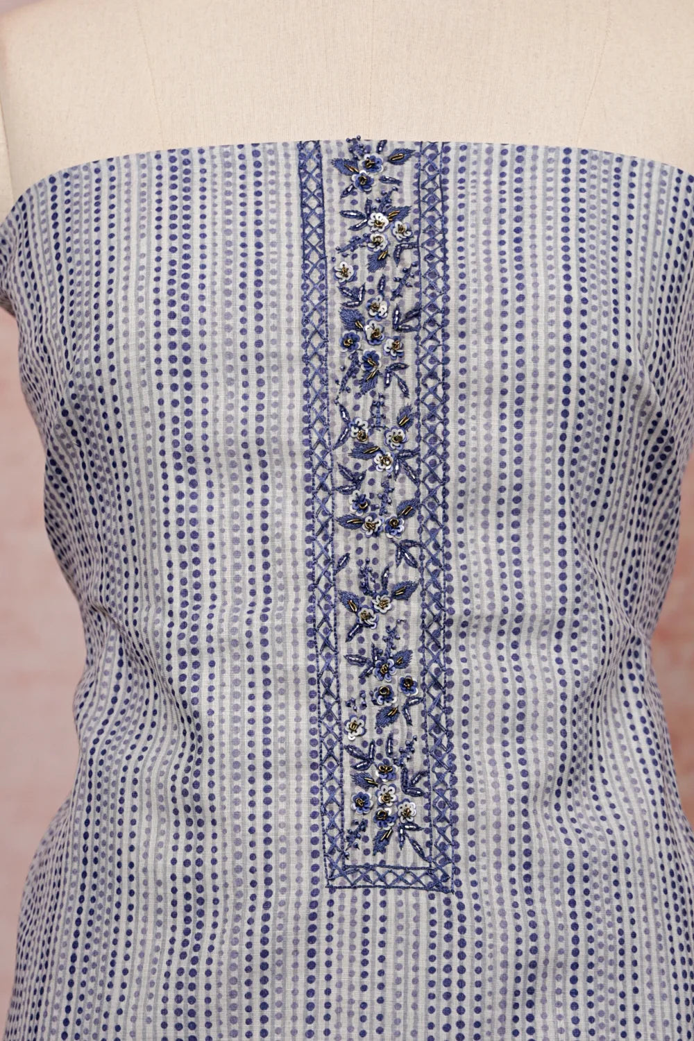 White Cotton Printed Unstitched Churidhar Material