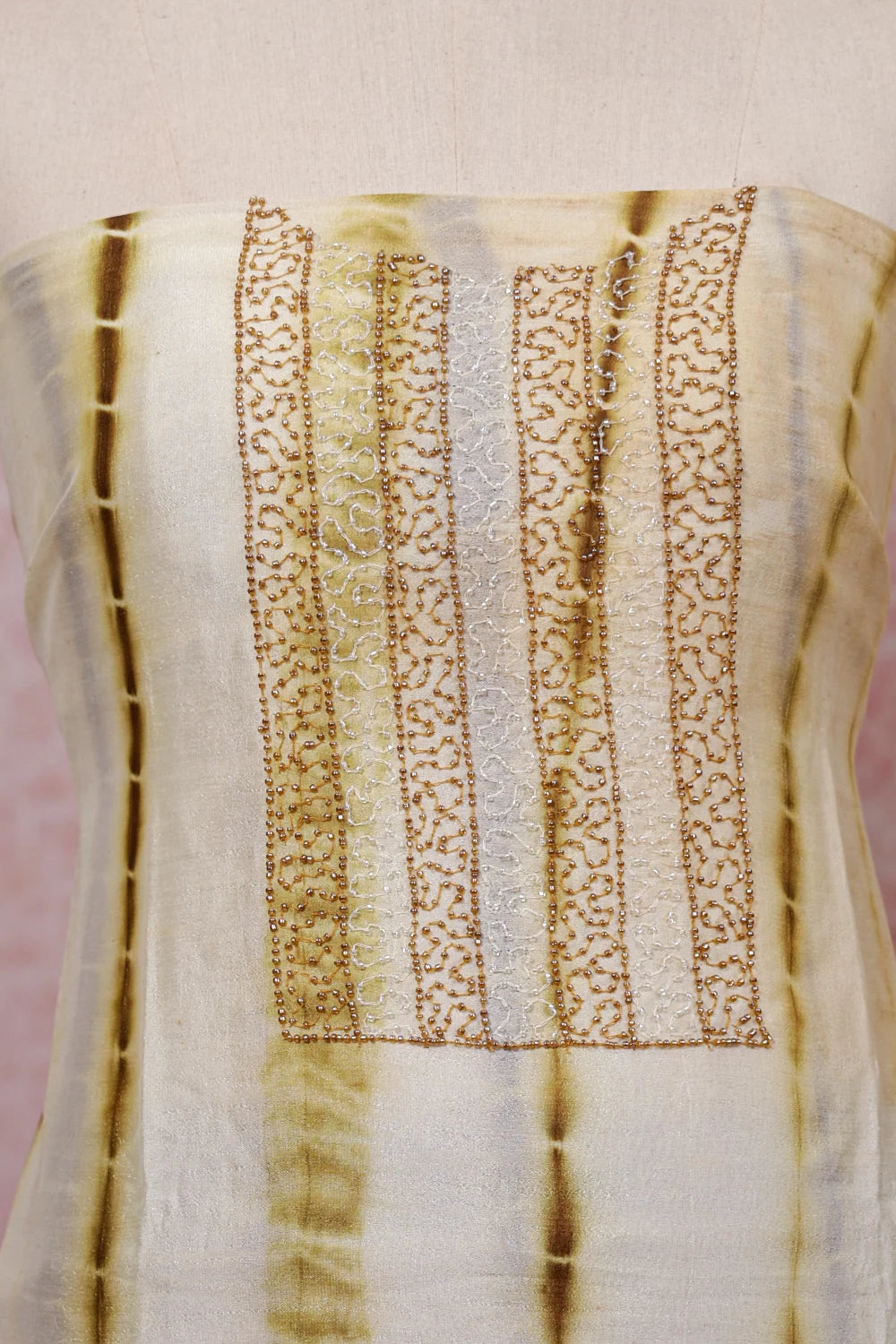 Sandal Color Vichitra Silk Beads Work Unstitched Churidhar Material
