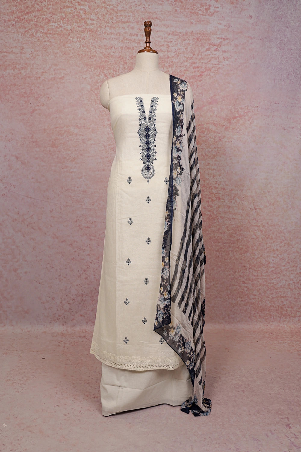 Cream Cotton Mirror Work Unstitched Churidhar Material