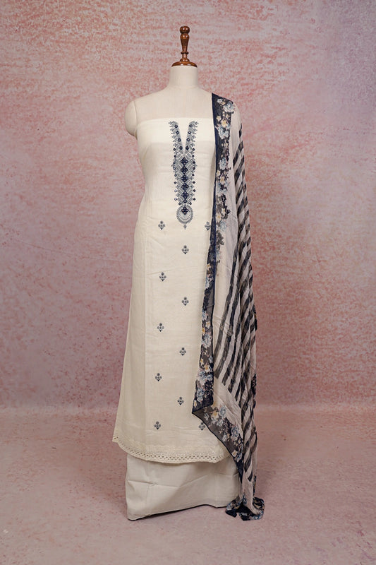 Cream Cotton Mirror Work Unstitched Churidhar Material