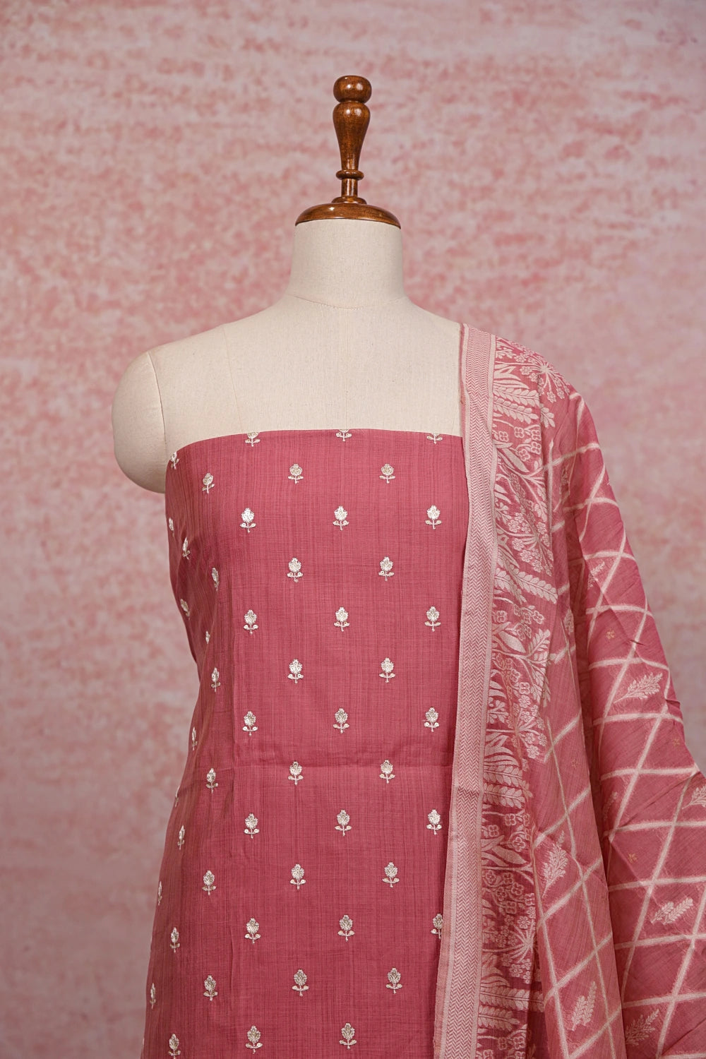 Onion Pink Chanderi Butta Work Unstitched Churidhar Material