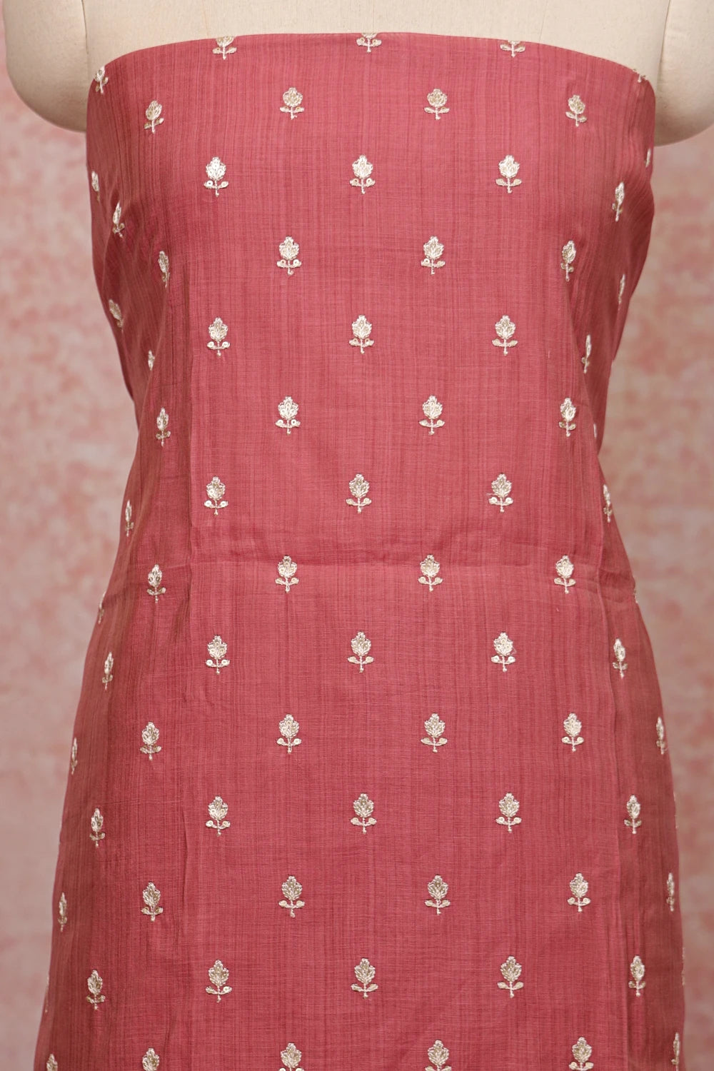 Onion Pink Chanderi Butta Work Unstitched Churidhar Material