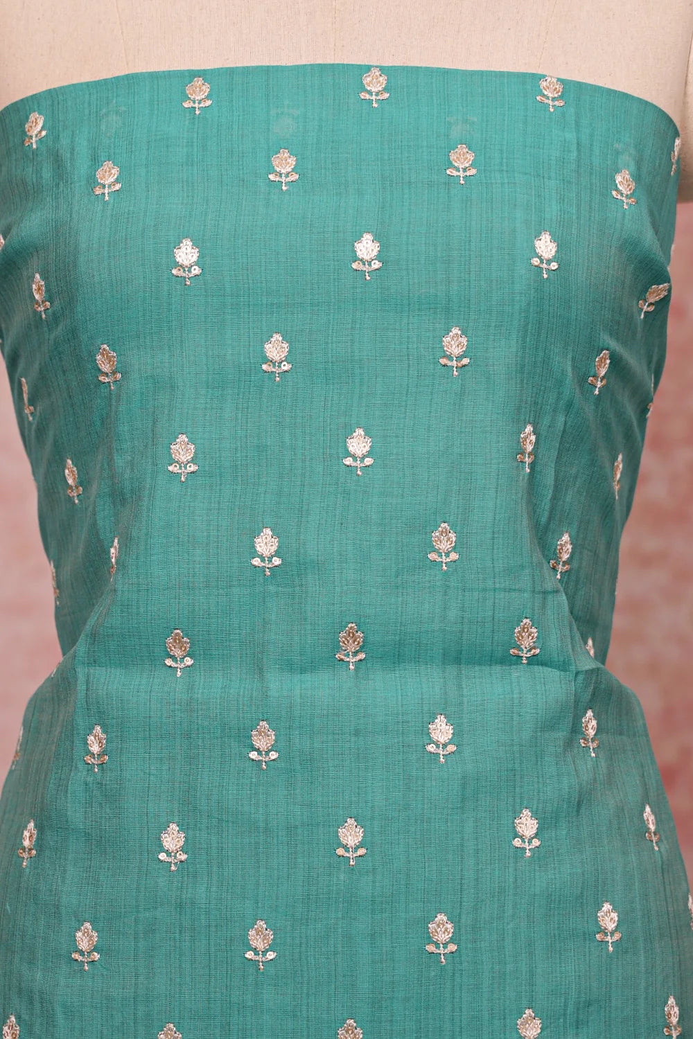 Sapphire Green Chanderi Butta Work Unstitched Churidhar Material