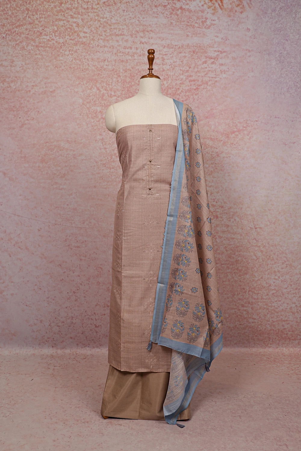 Beige Color Semi Chanderi Plain Unstitched Churidhar Material