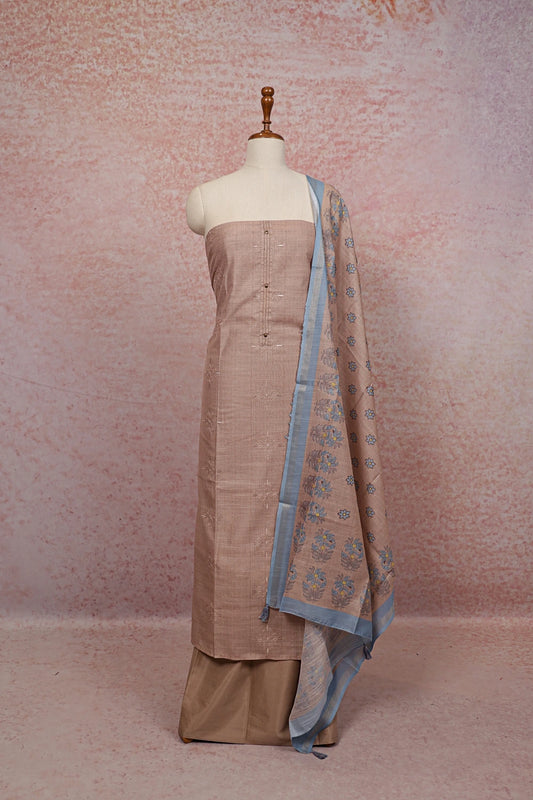 Beige Color Semi Chanderi Plain Unstitched Churidhar Material
