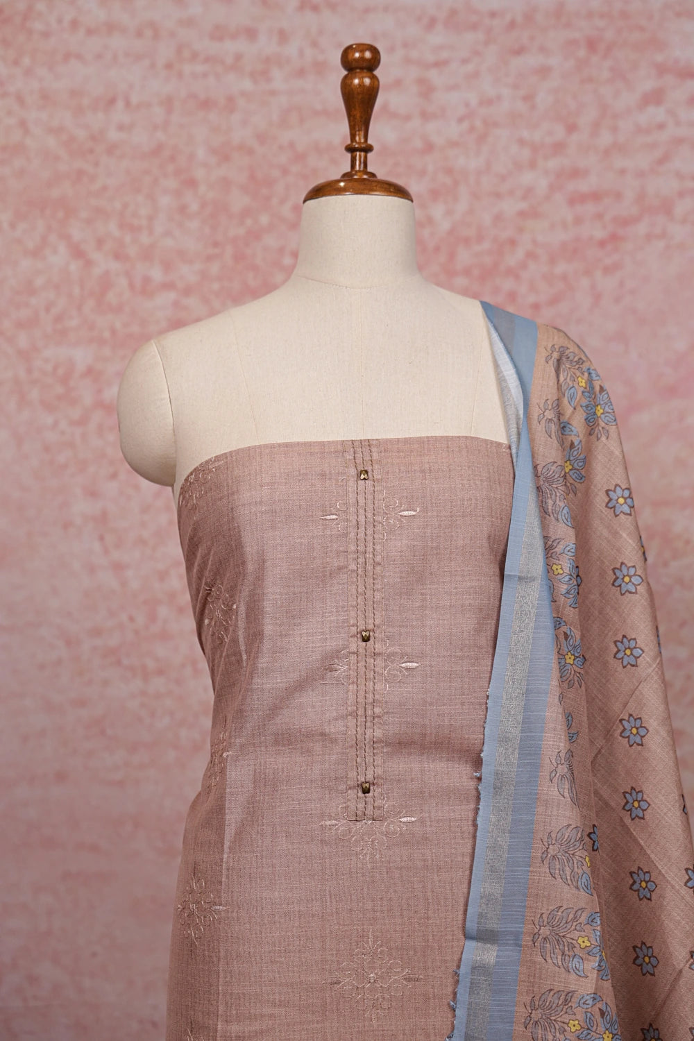 Beige Color Semi Chanderi Plain Unstitched Churidhar Material