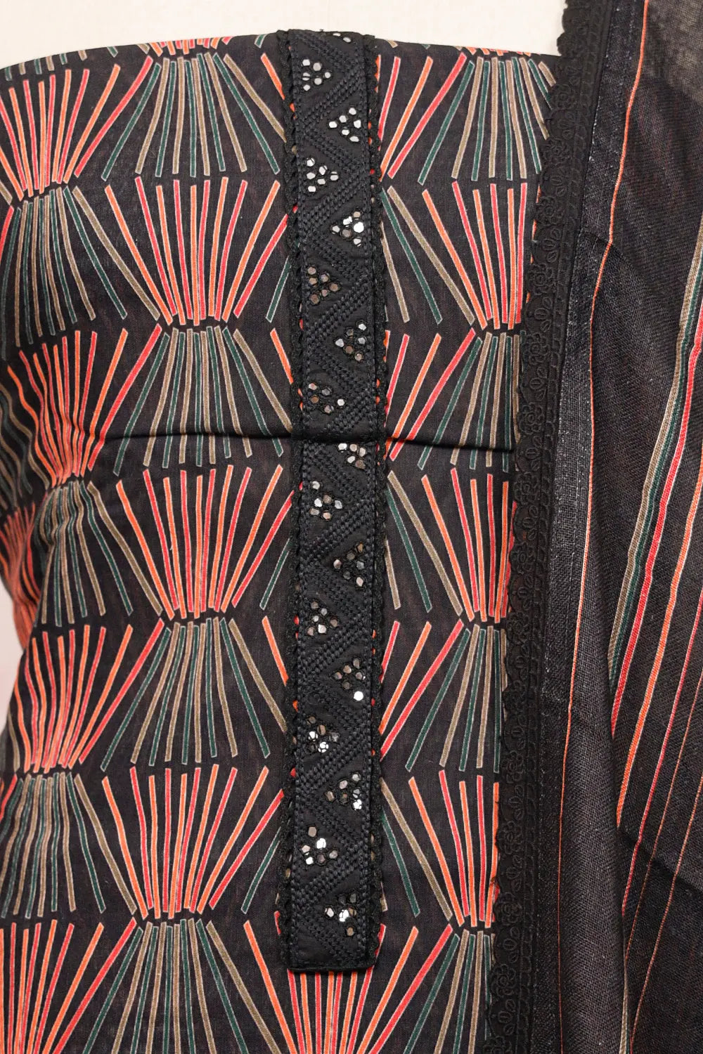 Black Semi Linen Printed Unstitched Churidhar Material