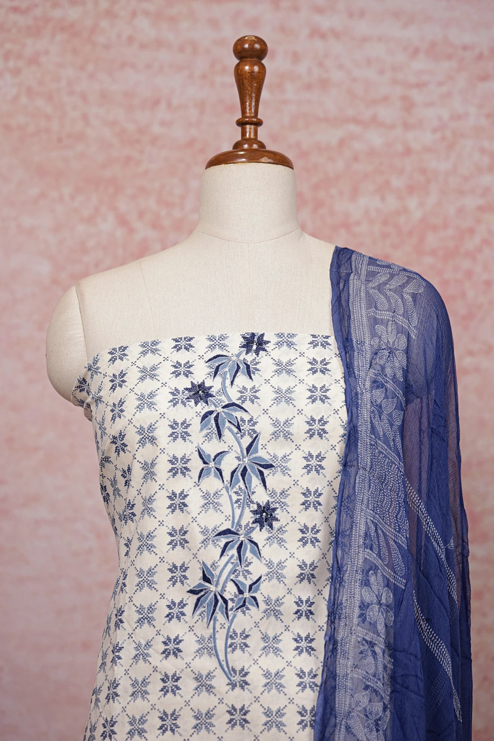 Off White Cotton Printed Unstitched Churidhar Material