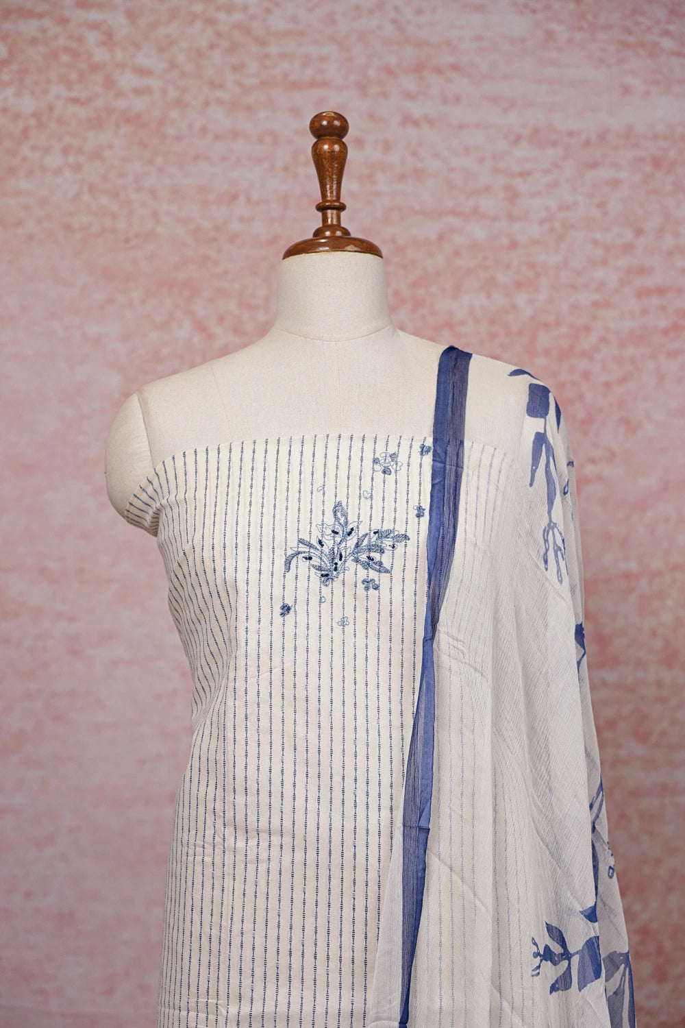 Cream Cotton Lines Unstitched Churidhar Material