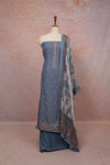 Greyish Blue Linen Butta Work Unstitched Churidhar Material