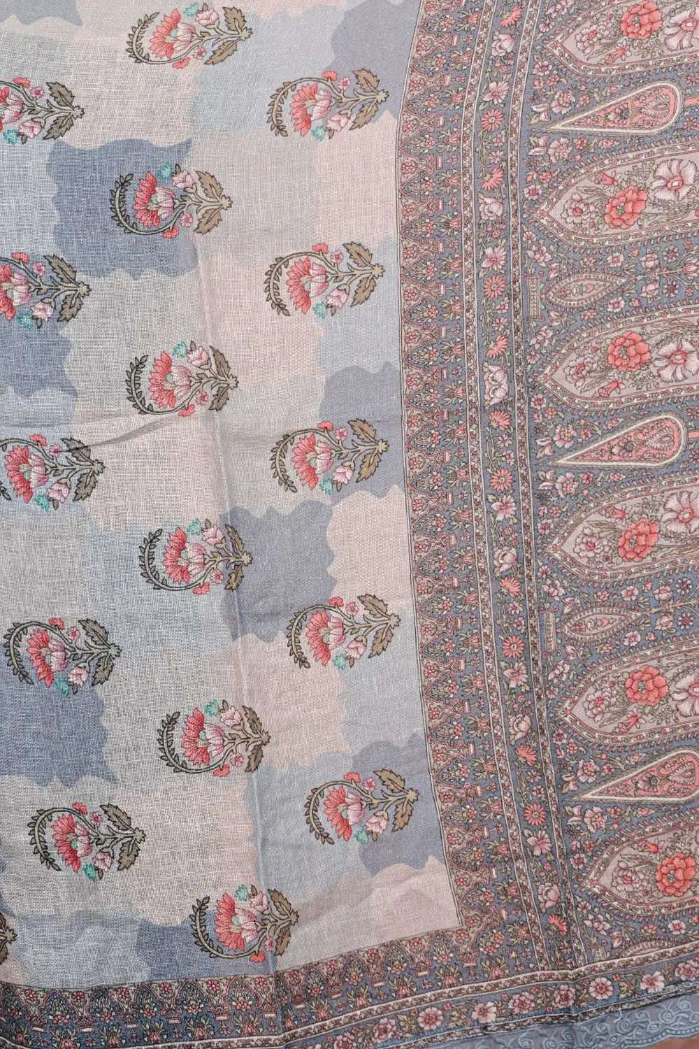 Greyish Blue Linen Butta Work Unstitched Churidhar Material