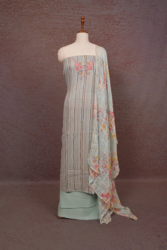 Powder Blue Cotton Lines Unstitched Churidhar Material