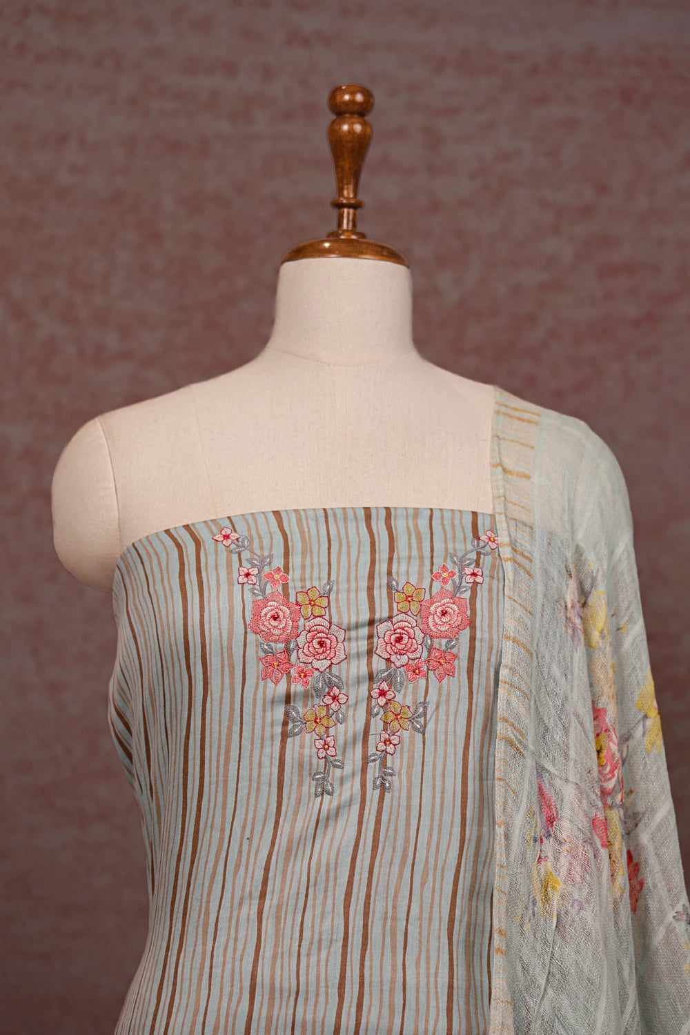 Powder Blue Cotton Lines Unstitched Churidhar Material