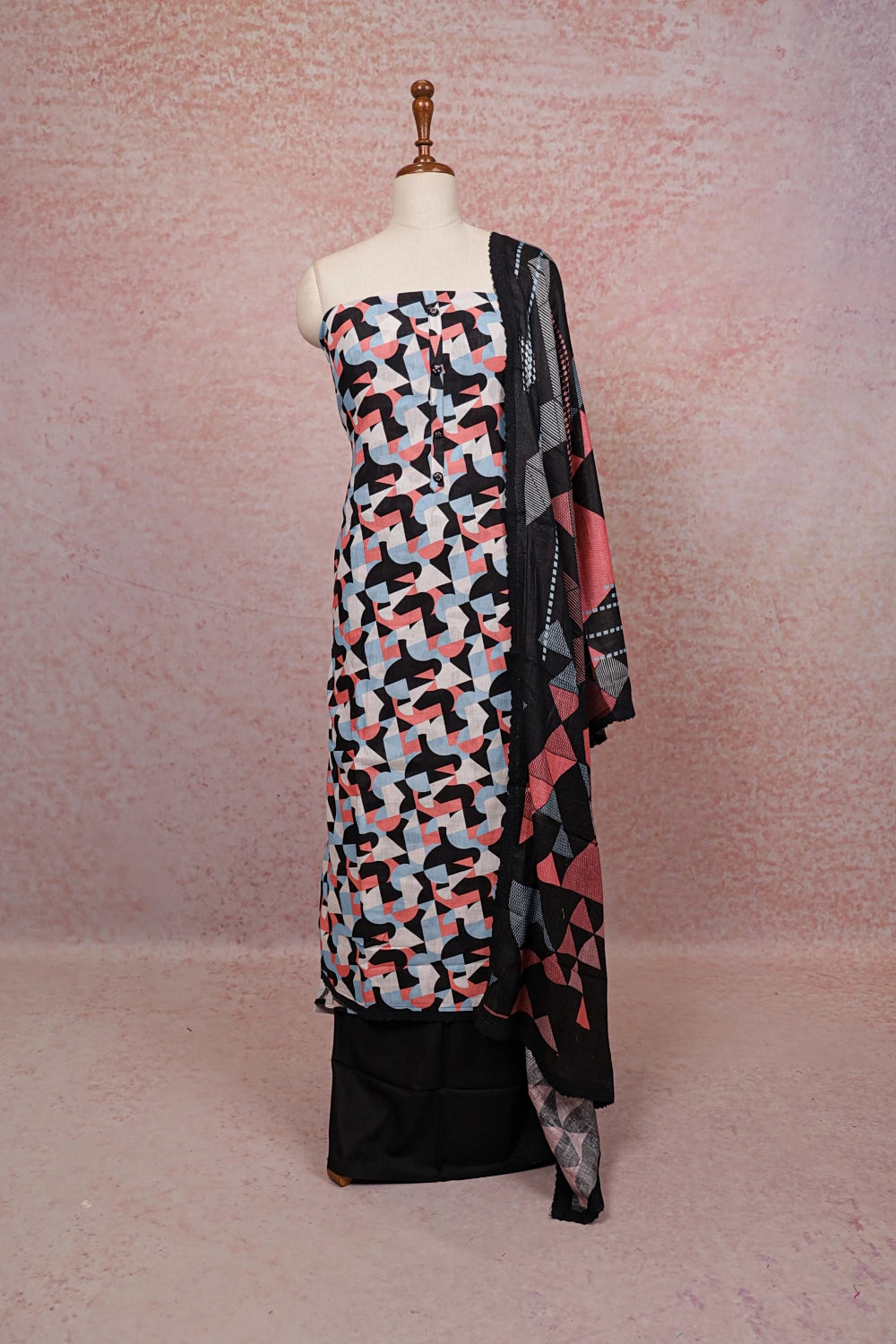 Black Cotton Printed Unstitched Churidhar Material