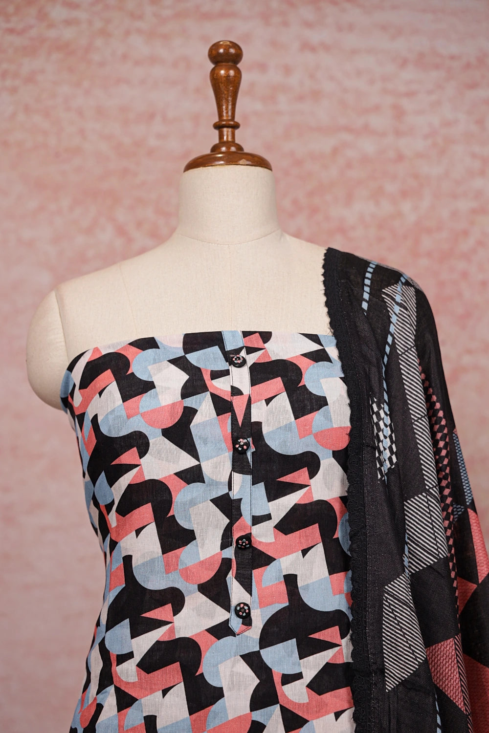 Black Cotton Printed Unstitched Churidhar Material