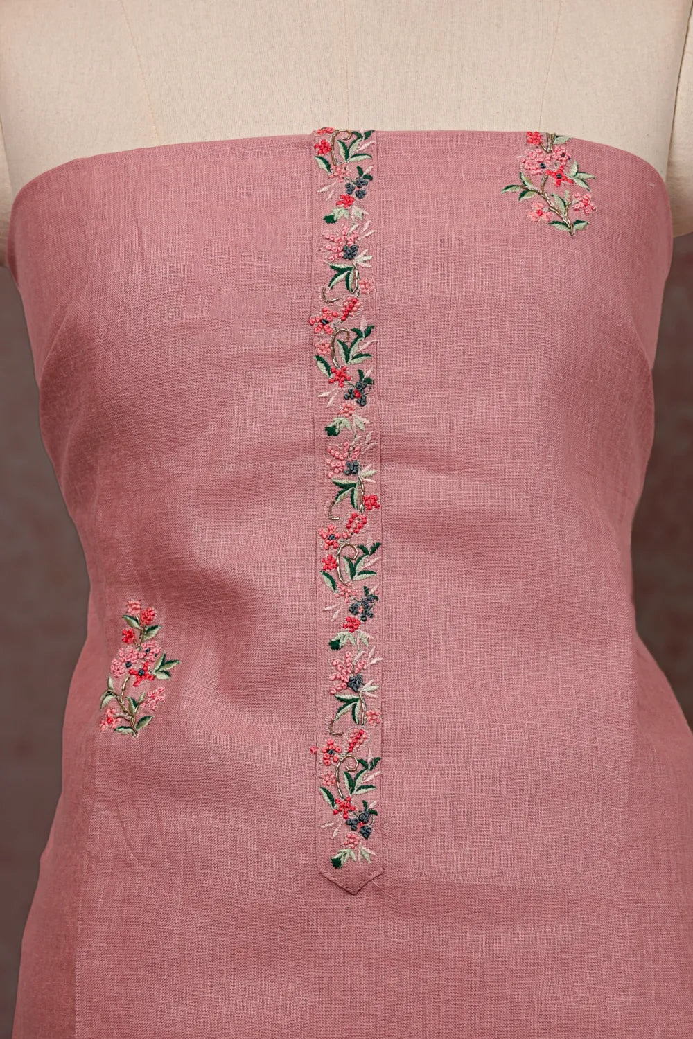 Onion Pink Linen Embroidery Unstitched Churidhar Material