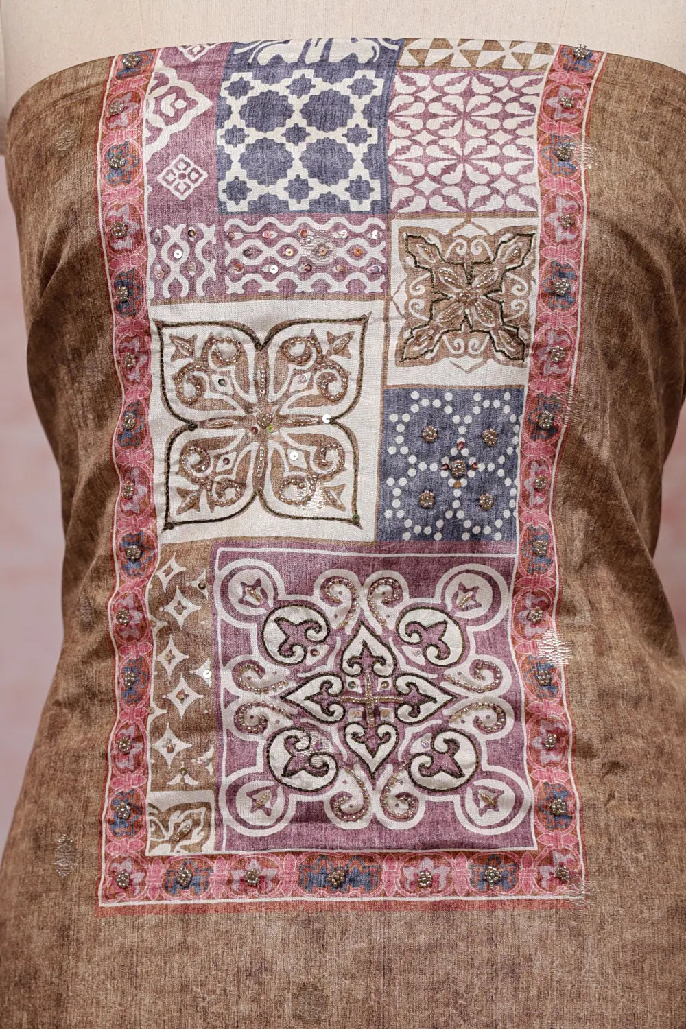 Light Brown Semi Silk Unstitched Churidhar Material