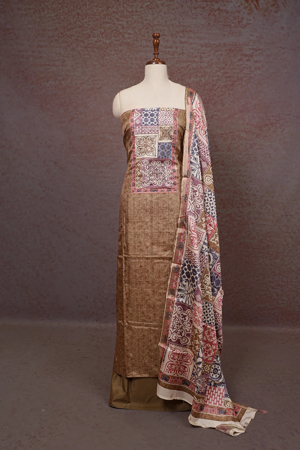 Light Brown Semi Silk Unstitched Churidhar Material