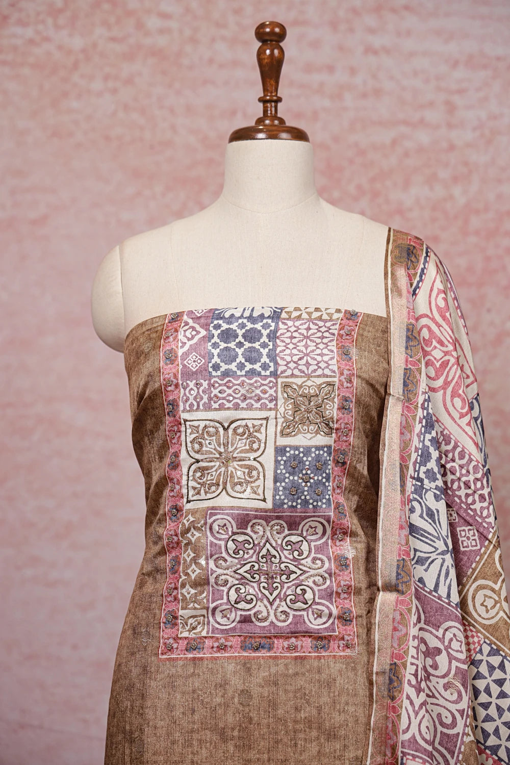 Light Brown Semi Silk Unstitched Churidhar Material