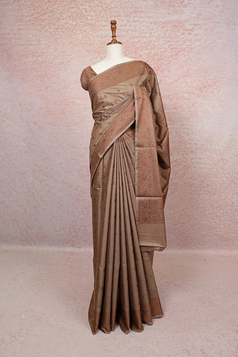 Dark Beige Tussar Silk Saree