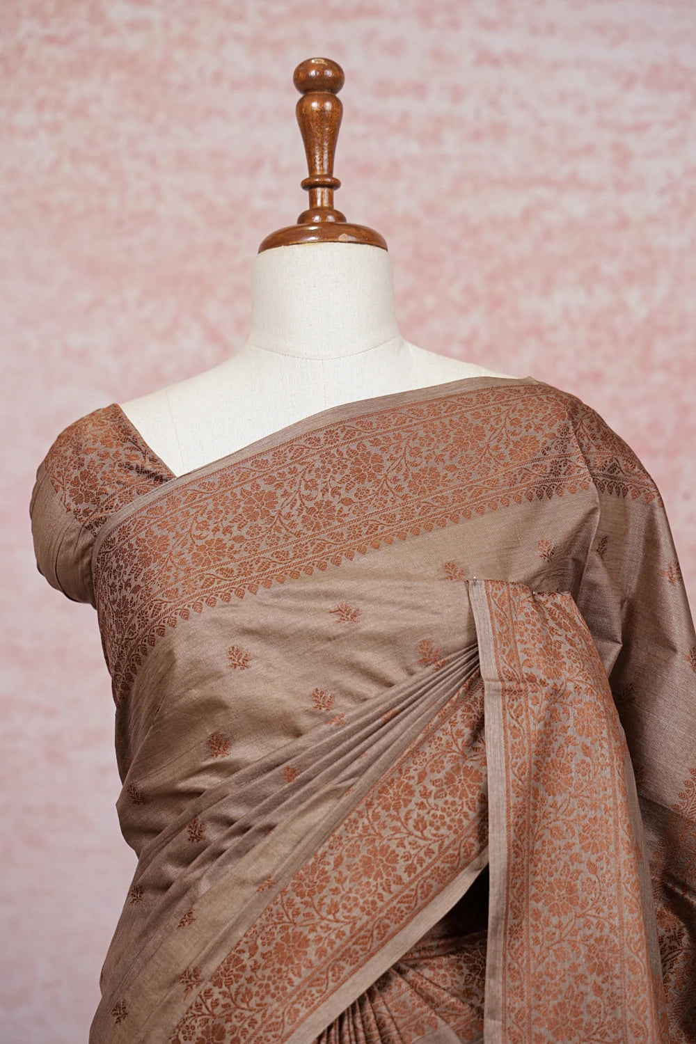 Dark Beige Tussar Silk Saree