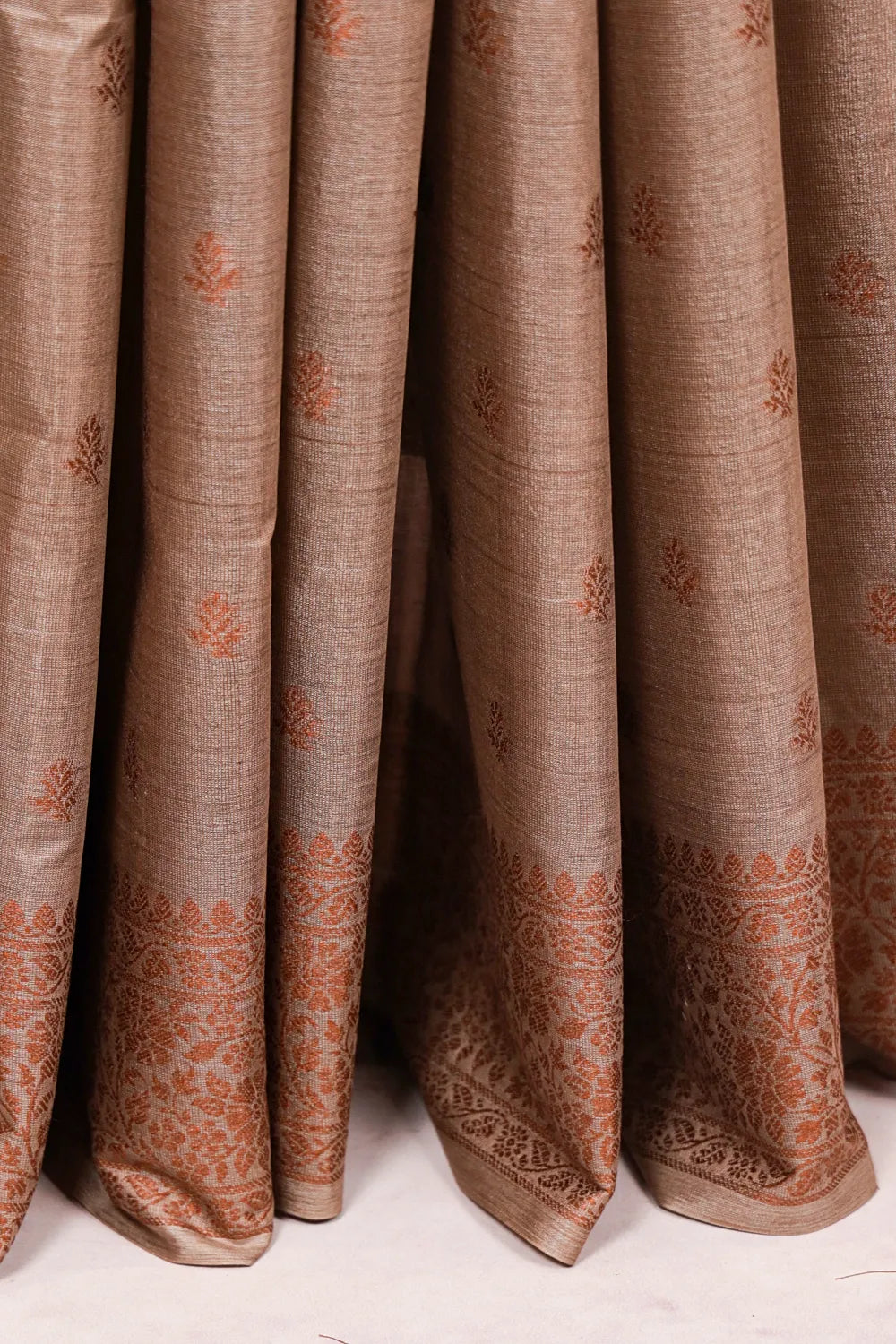 Dark Beige Tussar Silk Saree