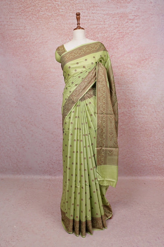 Pista Green Tussar Silk Saree