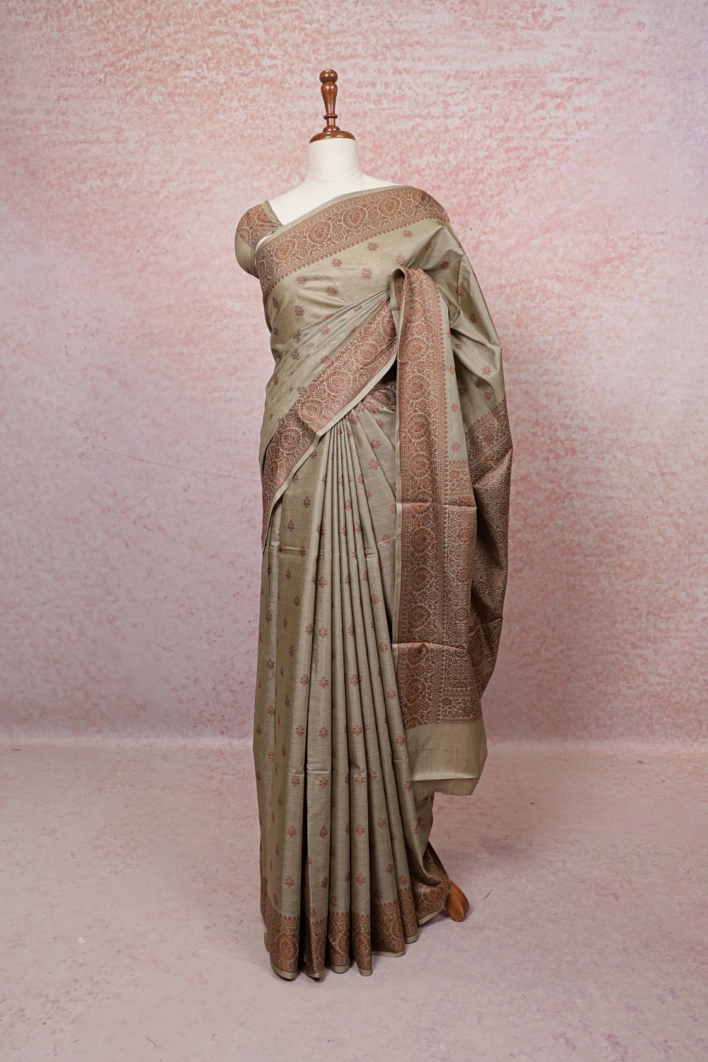 Beige Tussar Silk Saree