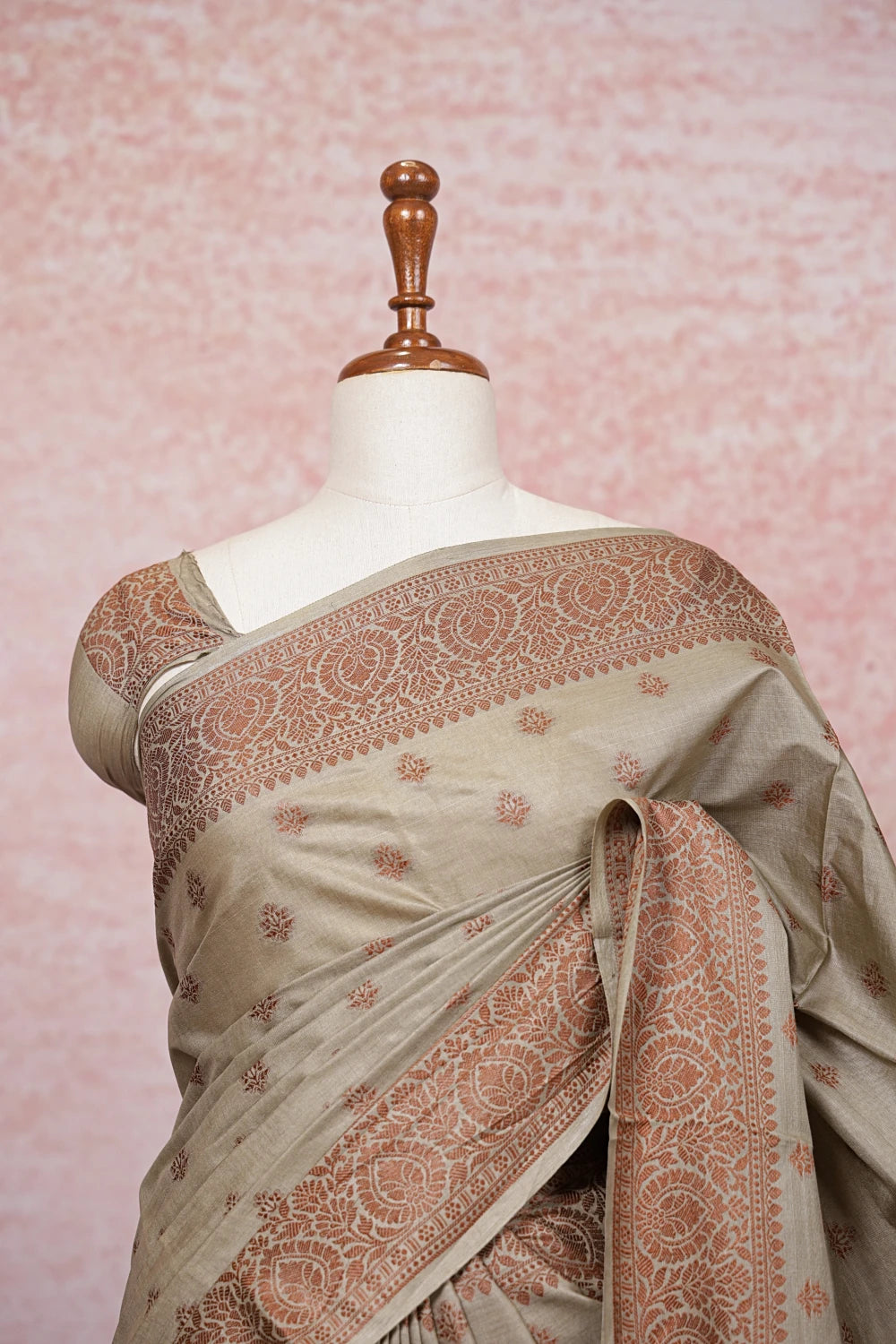 Beige Tussar Silk Saree